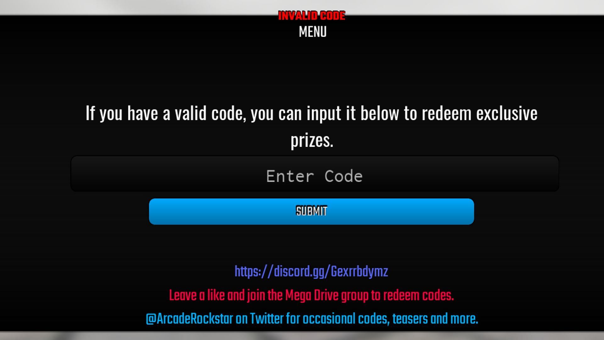 The "Invalid Code" error in Payload (Image via Roblox)